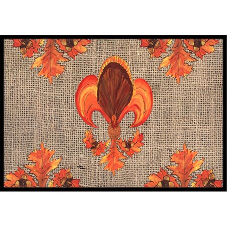 Carolines Treasures 24 x 36 in. Thanksgiving Turkey Fleur De Lis Indoor Or Outdoor Doormat 8744JMAT